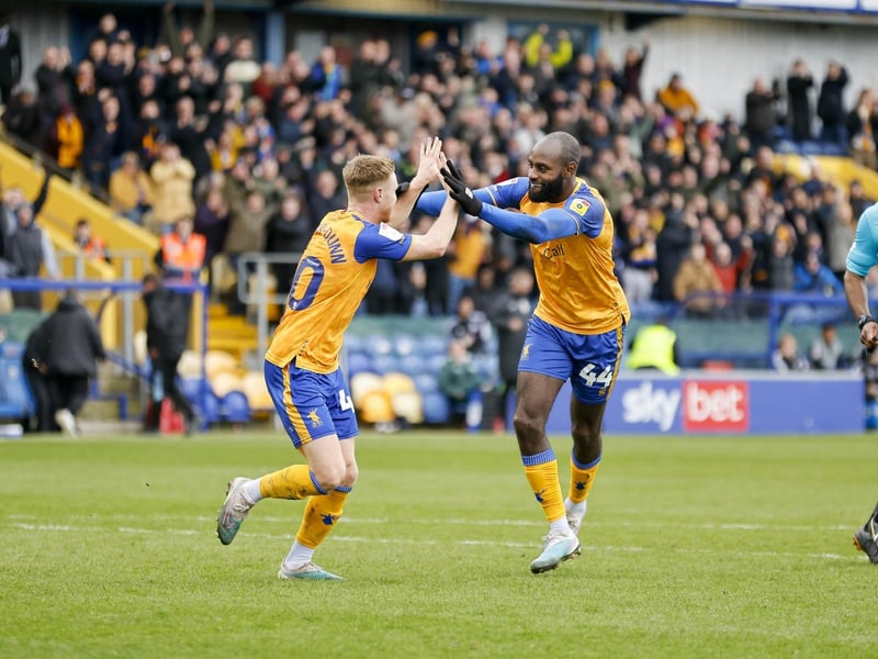 Hiram Boateng and Stephen Quinn celebrate.