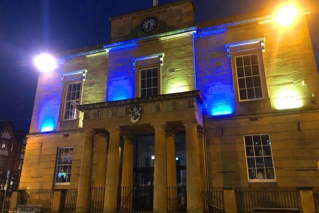 Mansfield District Council's old town hall was lit up in the colours of blue and yellow in a mark of 'support and solidarity' to the people of Ukraine. The council held a minute's silence during a recent full council moment and the Mayor Andy Abrahams has also written to the people of Styri, near Lviv, in Ukraine, and which was twinned with Mansfield in 1997.