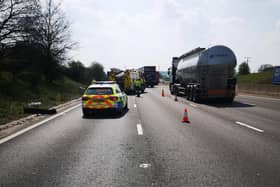 The M1 is closed in both directions from junction 29 near to Mansfield to junction 29A due to fallen power lines.