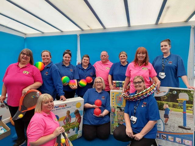 Renfest organisers from Team Vinyl donated toys to Little Nippers preschool.