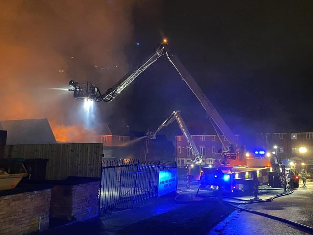 An aerial ladder platform has been in use as part of the firefighting operation.