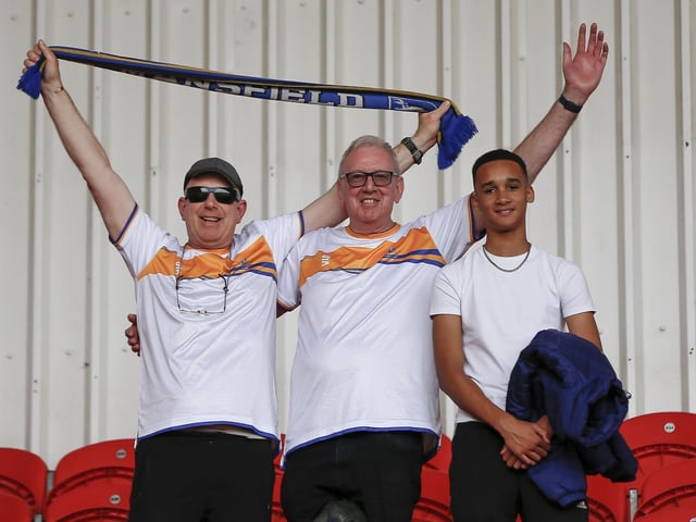Mansfield Town fans enjoy the 3-1 win at Doncaster Rovers.