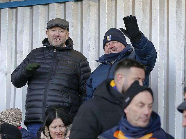 Stags fans watch the Sky Bet League 2 match against Crewe Alexandra at the One Call Stadium.