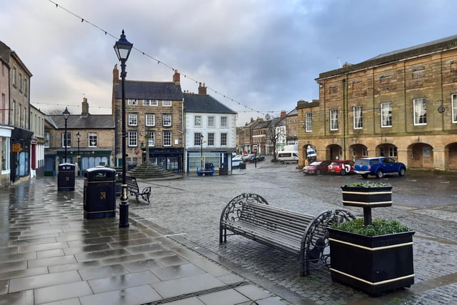 A deserted Market Place in Alnwick.