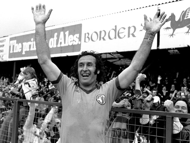Kevin Randall celebrates promotion at Wrexham in May 1977.