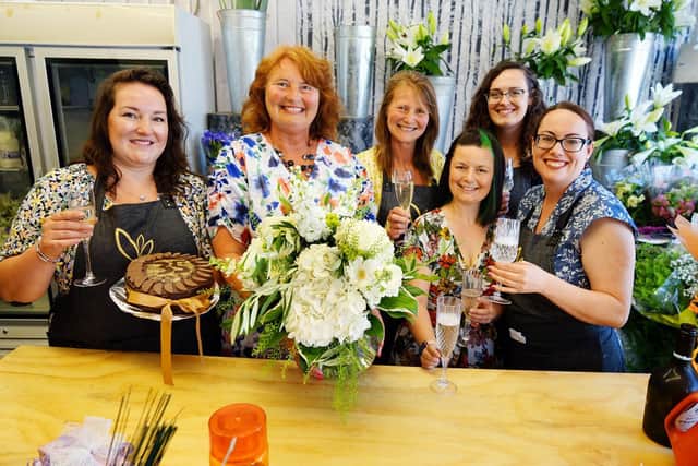 Sutton florist - Allison Radford celebrates 35 years at Flowers By Lesley. Seen Katie Hemstock, Lesley Armson, Allison Radford, Michelle Dyson, Laura Robinson and Laura Bacon.