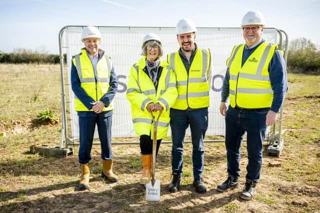 Breaking ground for housing at Top Wighay are, from left: Andy Reynolds (Vistry Group) Coun Jenny Hollingsworth, Coun Sam Smith and Coun Keith Girling.
