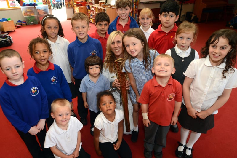Pupils at Prospect Hill Infant School had the chance to take a close look at Michele Harrop's Olympic Torch  (w120704-15c)