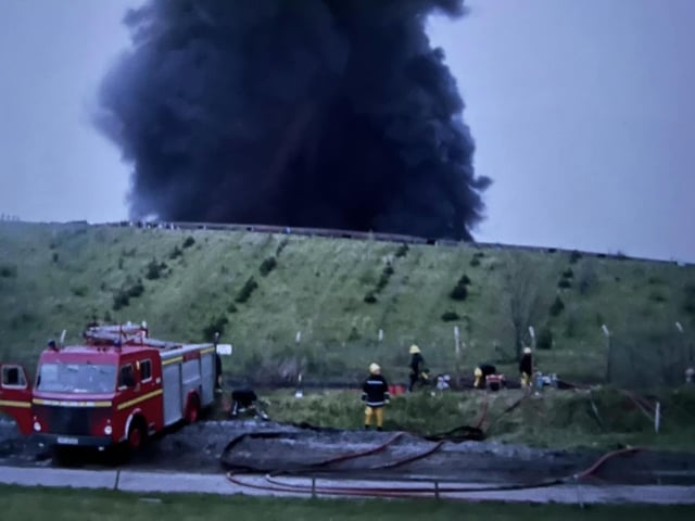 A dark plume of smoke could be seen from across the area.