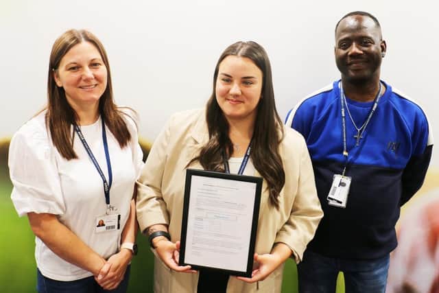 Members of the care experienced team, Lisa Coleman, left, Chloe Martin and Wayne Golding. Picture:Rebecca Howarth/West Nottinghamshire College