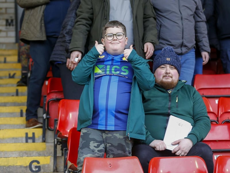 Mansfield fans at the Sky Bet League 2 match against Walsall FC at the Poundland Bescot Stadium, Saturday 17 Feb 2024  Photo credit Chris & Jeanette Holloway / The Bigger Picture.media:Mansfield Town fans at the defeat to Walsall.