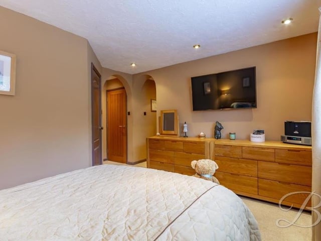 A second shot of the master bedroom at the Lichfield Lane house. It is both smart and spacious.