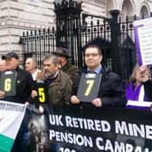 Mick Newton, right, with former mineworkers campaigning for a fairer pensions deal outside Downing Street in 2021.
