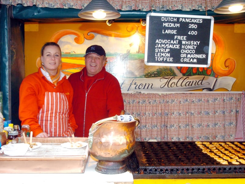 Dutch Pancakes were available from Martiner Visser and father Peter, at the continental market Frenchgate, Doncaster in 2006