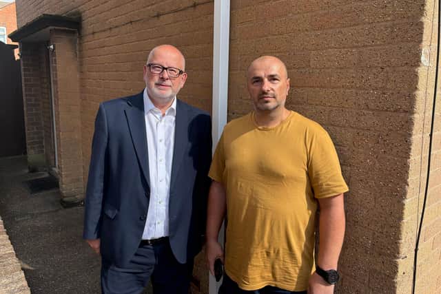 Steve Yemm and resident Marius Oprea  after talking about HMOs on Princes Street. Photo: Submitted