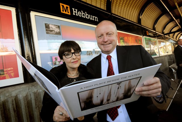 Photographer Karen Atkinson and Jarrow MP Stephen Hepburn looking at her new artwork at Hebburn Metro Station. Remember this from six years ago?