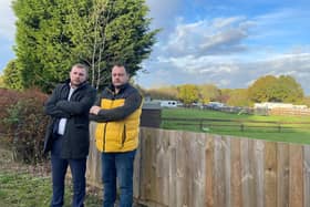 Council leader Jason Zadrozny (right) and deputy leader Tom Hollis next to the proposed Huthwaite travellers site. Photo: Submitted
