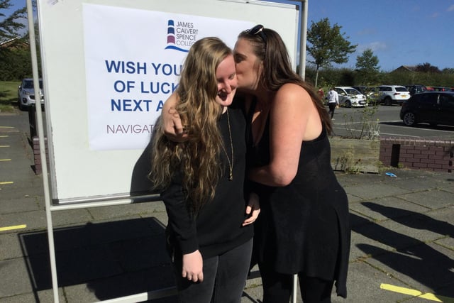 Romani Moore is congratulated on her results by proud mum Ailse Armstrong. She now plans to go to Newcastle College to do Level 3 Animation and Illustration.