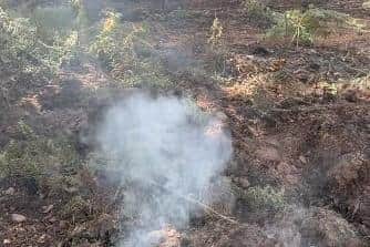 Firefighters remain on scene at a large outdoor fire at Strawberry Hill Heath, Rainworth