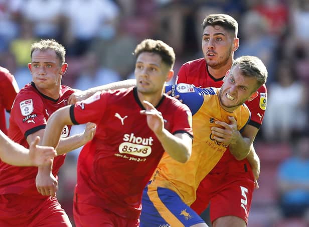 A frustrating afternoon at Leyton Orient for Mansfield Town forward Rhys Oates on Saturday. Photo by Chris Holloway/The Bigger Picture.media.