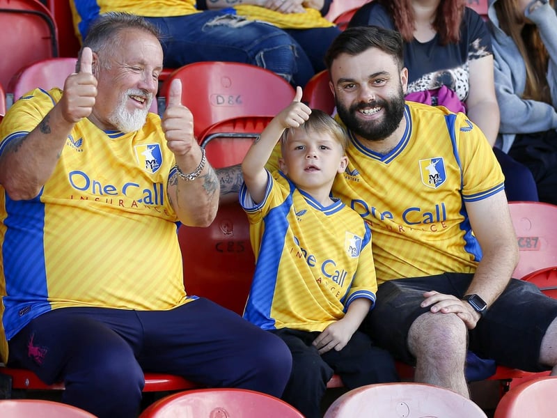 Mansfield Town fans watch the 1-1 draw at Grimsby in League Two.