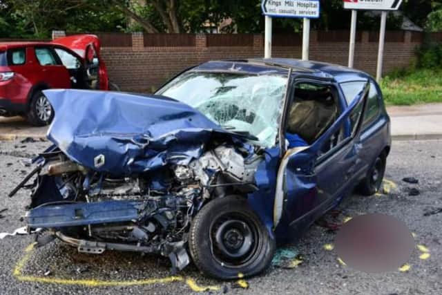 The wreckage of the Renault Clio