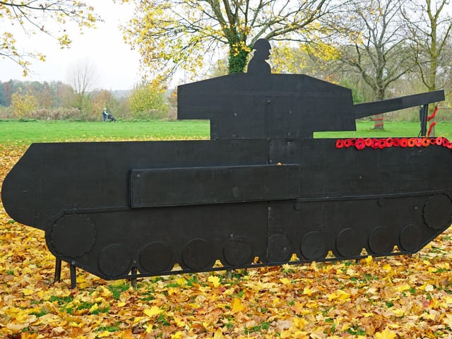 Another military vehicle is part of the display located along the A60 in Warsop.