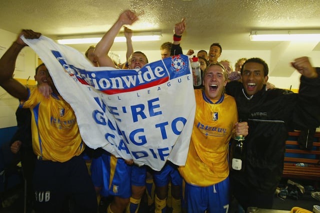 Stags' celebrations continue in the dressing room afterwards.