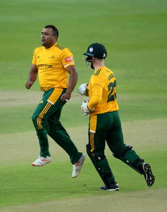 Samit Patel celebrates the wicket of Alex Davies during the Vitality T20 Blast Semi Final between Notts Outlaws and Lancashire Lightning. (Photo by Alex Davidson/Getty Images)