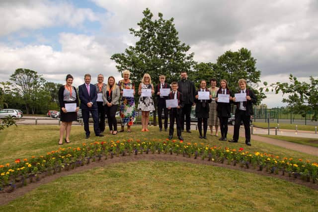 Carly Stendall, Alex Brompton (Chaplain), Rachel Mapp, Lisa McVeigh (Principal of The Samworth Church Academy), Val Leivers, Wendy Patterson, Charlie Linton, Harry Bridges, Fr Matthew Askey, Grace Smart, Jane Lewis, Evie Mason and Connor Summerell