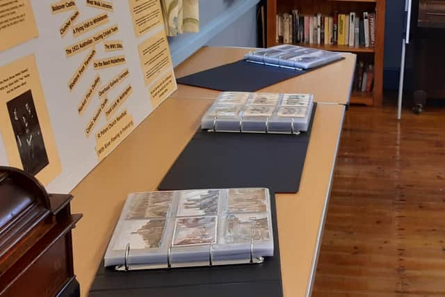 The three albums of historic postcards on display the Old Meeting House in Mansfield at the weekend.