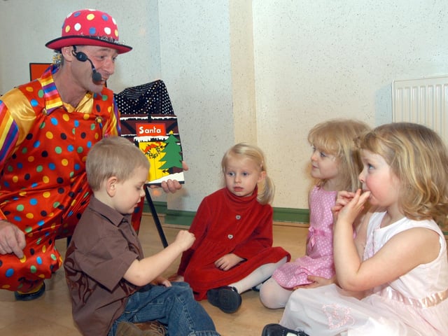Wally the Clown pictured during his show for the Edwinstowe Pre-School Playgroup's 40th anniversary Christmas Party held at the South Forest Centre in 2006.