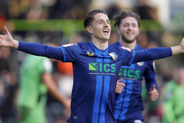 Tom Nichols nets on his full debut during the Sky Bet League 2 match against Forest Green Rovers FC at the Fully Charged New Lawn, 10 Feb 2024 
Photo credit Chris & Jeanette Holloway / The Bigger Picture.media