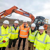 Pictured at the site are, from left: Derek Highton (Council interim corporate director), Jonathan Archer, (Morgan Sindall Construction), Coun Ben Bradley MP (council leader), Coun Bruce Laughton (council deputy leader), Dan Maher (Arc Partnership). Photo: Submitted