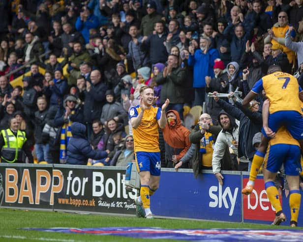 Players and fans celebrate as Stags beat Crawley Town 4-1 last weekend. Photo by Chris & Jeanette Holloway/The Bigger Picture.media