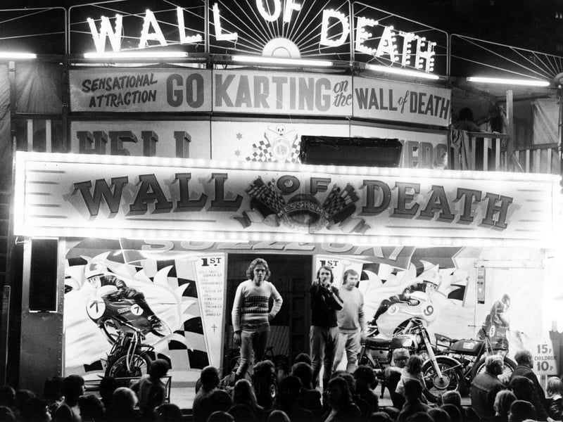 The 'Wall of Death', motorbike side show at the the Goose Fair in 1973.