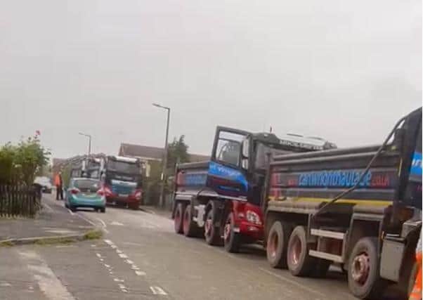 A number of the lorries blocked from entering the Stanley Street, Somercotes, site. Picture: Steve Tomlinson