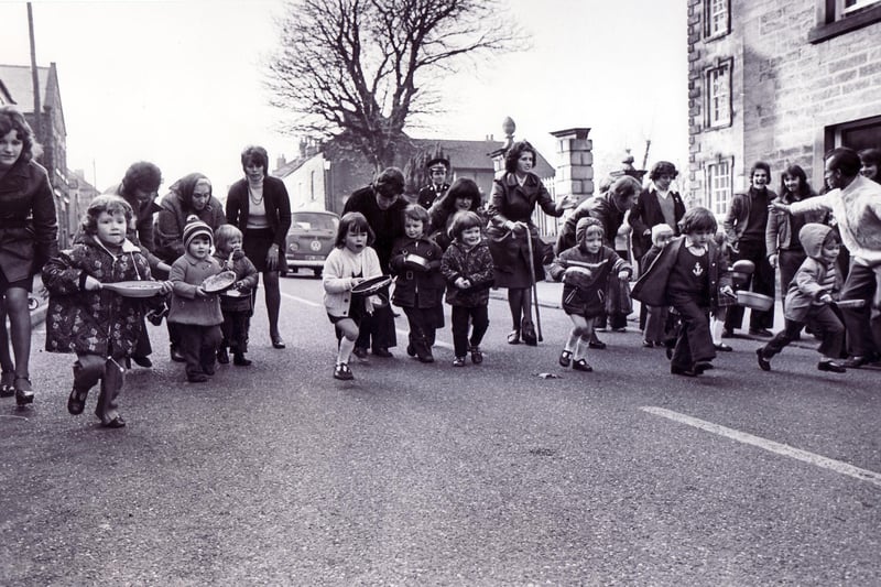 Pancake race at Winster, Matlock - 1970