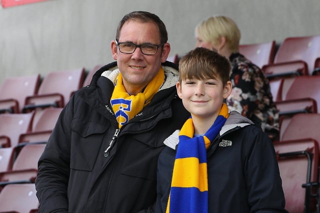 Some of the Mansfield fans who travelled to see their side draw 1-1 at Northampton on 13th April 2019.