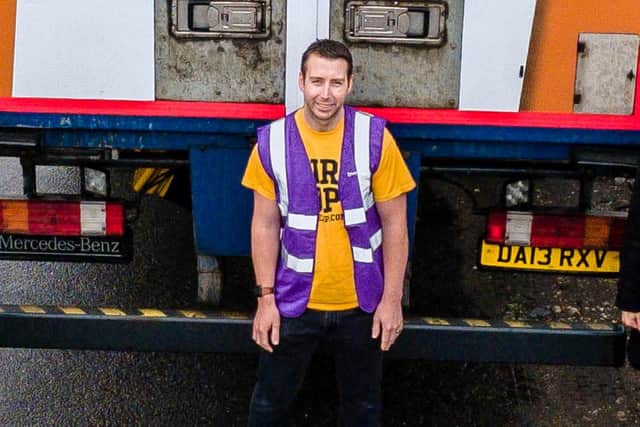 James Pemblington who had not worked for around eight months, who now has a new job thanks to his giant CV being advertised on the back of a lorry.