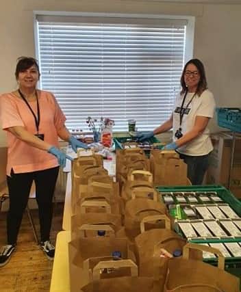 Jeanette Samways (left) and housing colleagues have ensured food parcels were delivered to the homeless housed by Mansfield District Council.