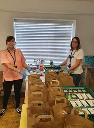Jeanette Samways (left) and housing colleagues have ensured food parcels were delivered to the homeless housed by Mansfield District Council.