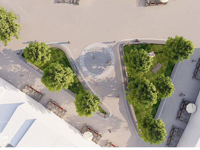 An aerial view of the Portland Square plans