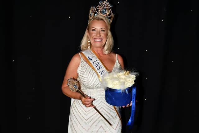 Helen wearing her crown and sash at the pageant finals earlier this month.