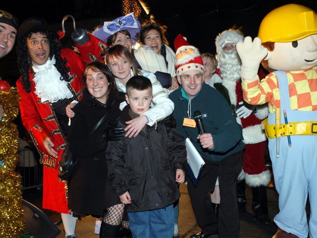 Mansfield Christmas Lights. Young Alex Taylor, 6, turned on the lights with panto stars and Bob the Builder.