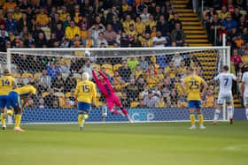Stags keeper Christy Pym saves James Tilley's first half penalty during the Sky Bet League 2 match against AFC Wimbledon at the One Call Stadium  
Photo credit - Chris & Jeanette Holloway / The Bigger Picture.media