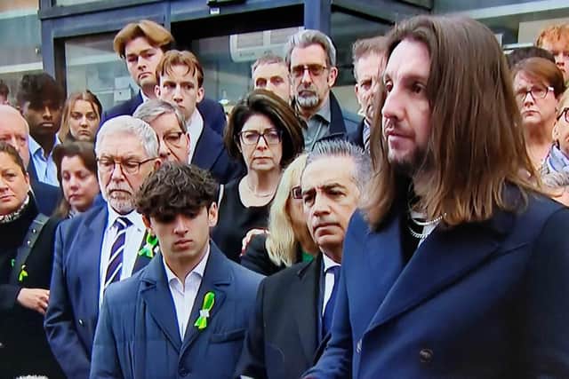 Ian Coates' son James spoke outside the court after Valdo Calocane was sentenced. Photo: Other