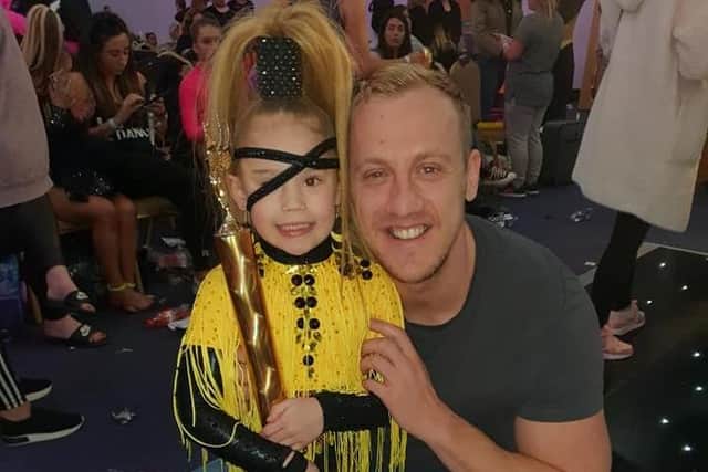 Myah Hauxwell at this weekend's competition, with her proud teacher Colin Chedgzoy