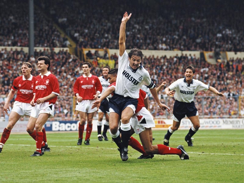 Nigel Clough (centre) watches as Des Walker turns the ball into own net during Forest's 1991 FA Cup final defeat to Spurs. It was a competition which Clough would never win.