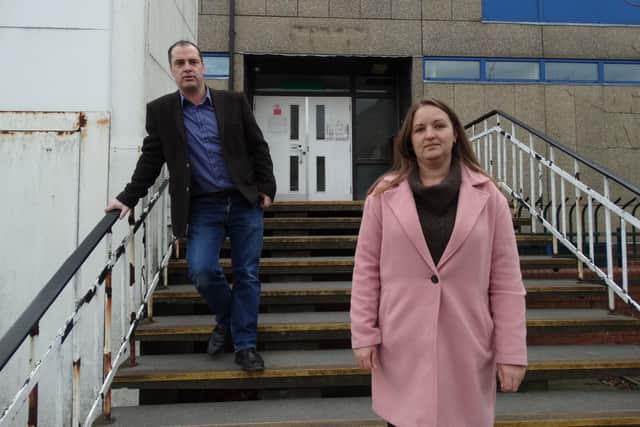 Councillors David and Samantha outside the closed Sutton Police Station